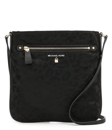 Michael Kors Nylon Kelsey Large Leopard Print Crossbody Black